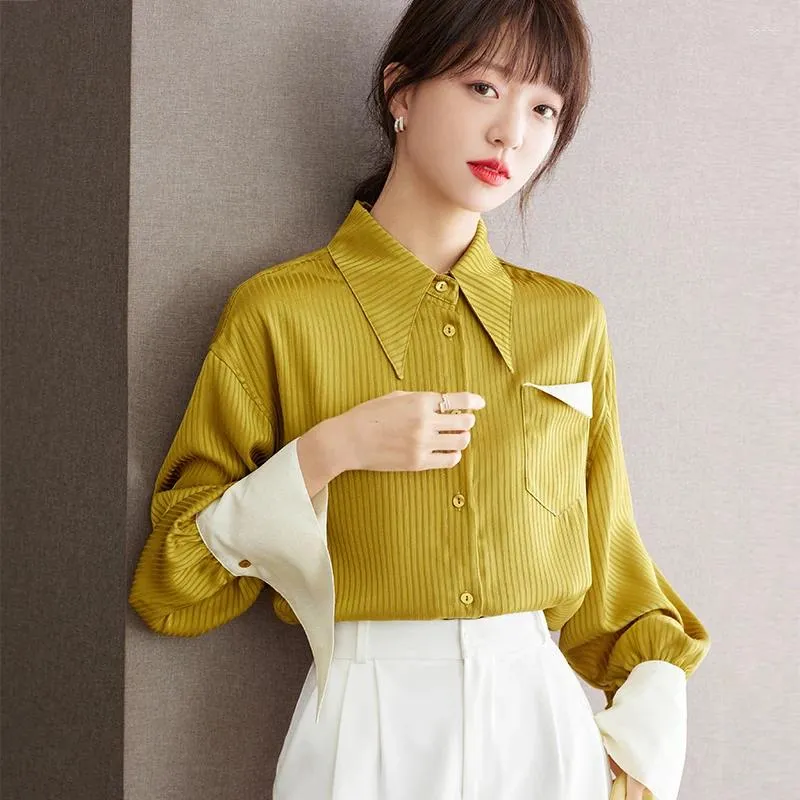 レディースブラウスレディース韓国ファッションカジュアルストライプシャツブラウストップ女性ボタンアップシャツ女性女の子長袖PYC2195