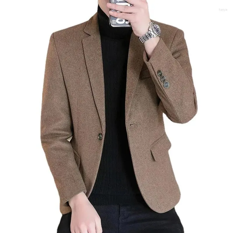 Herrdräkter högkvalitativa kostym kappa enskilda knappa affärer casual ull blandad jacka höst/vinter tjock blazer plus storlek