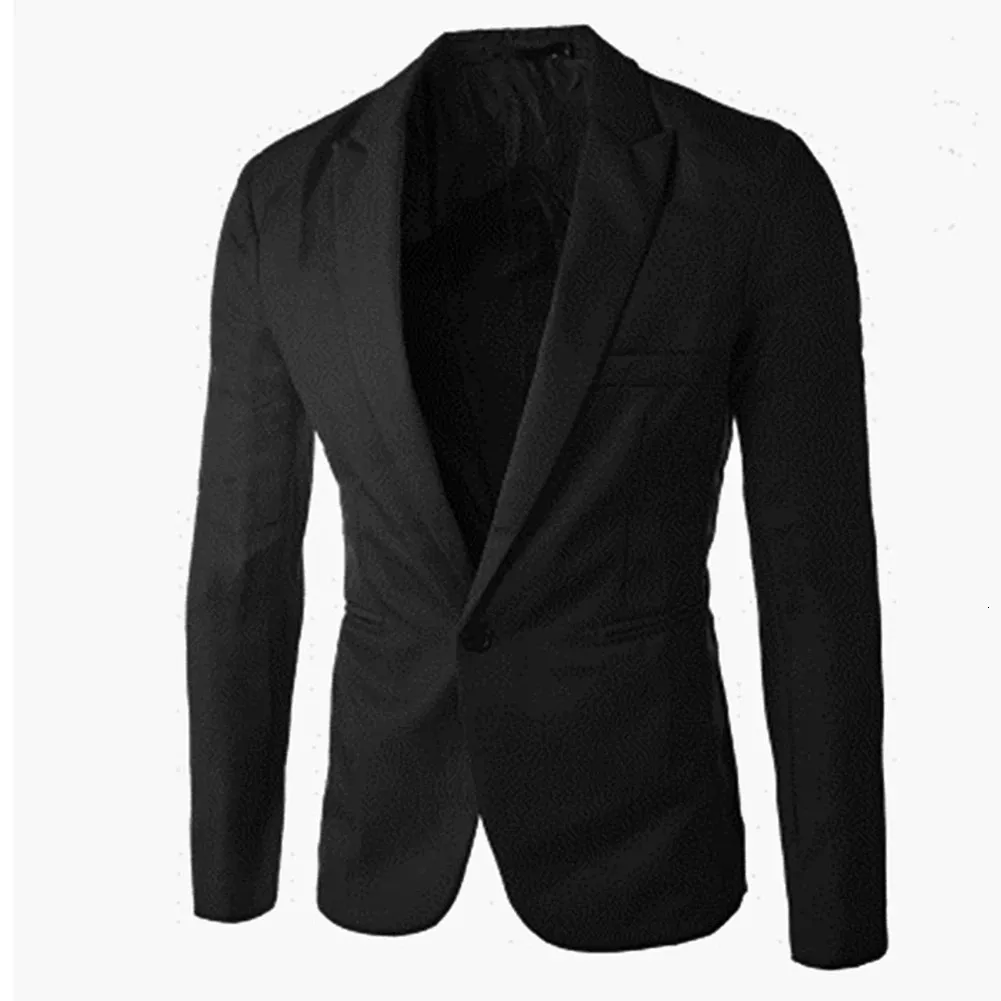 남성 공식 비즈니스 블레이저 재킷 단색 웨딩 파티 캐주얼 한 단추 정장 코트 탑 남자 무대 옷 240126