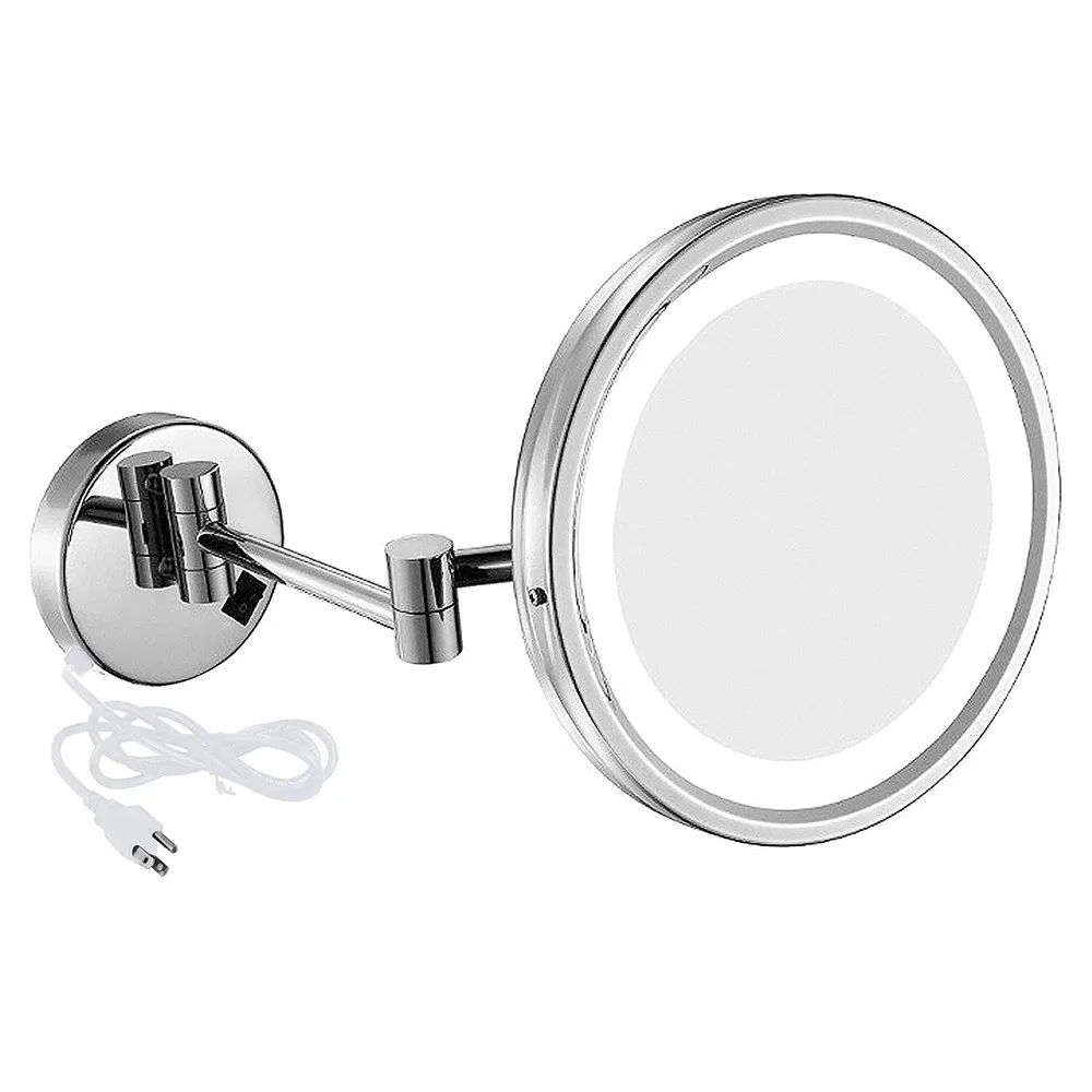 Miroirs Gurun 8,5 '' Chrome poli grossissement 3/5/7/10x miroirs de maquillage de vanité muraux éclairés par LED avec prise électrique salle de bain