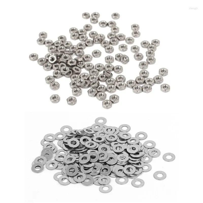 Storage Bottles 300 Pcs M2 Stainless Steel Fastener: 100 DIN934 Metric Hex Nuts For Bolt & 200 DIN125 Flat Washers Spacers