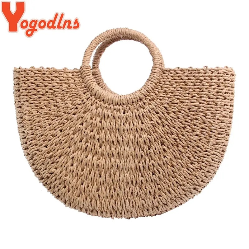 Yogodlns Fashion Moon Straw Handbags Women Summer Beach Bag Bag Rattan Legal Vintage Woven Handbag للنساء Bolsa Femme 240118