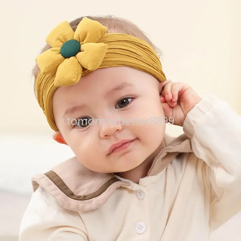 Câble en Nylon bandeau avec bandeau à fleurs pour bébés filles nouveau-né Photo accessoire cheveux fleur chapeaux infantile large doux en Nylon bandeau