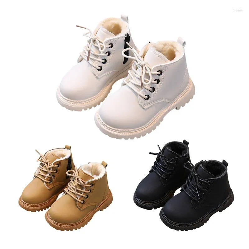 Botas Niños Cálido Invierno Niños Niñas Más Espesar Terciopelo Corto Niños Antideslizante Cómodo Simple Cremallera Lateral Diseño Zapatos