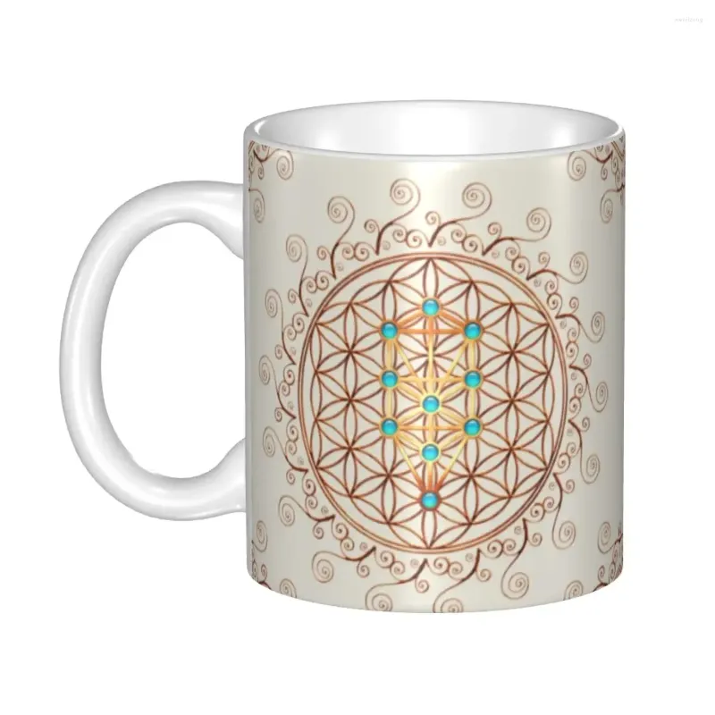 Muggar Flower of Life Mug Custom Sephiroth Sacred Geometry Mandala Coffee Ceramic Creative Gift Outdoor Work Camping Cups och