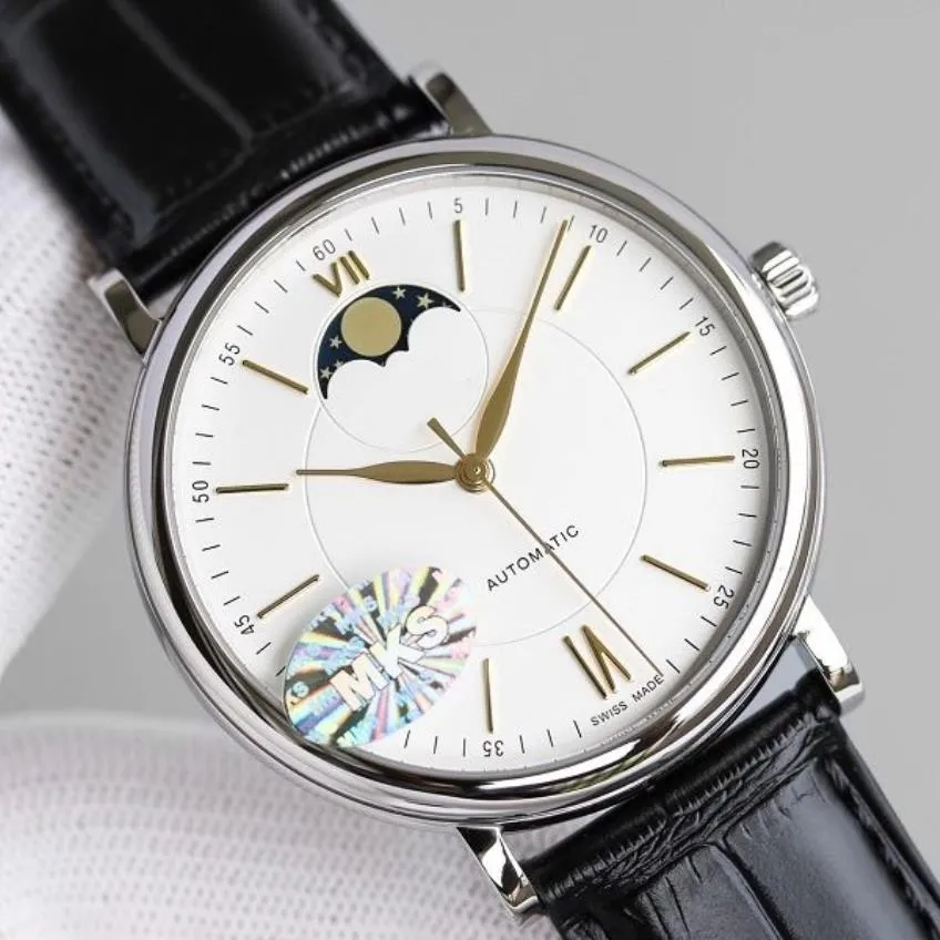 40mm case 11mm Moon Moonphase يعمل حزام جلدي أوتوماتيكي Cal 35800 Movement Movement Watch Wristwatch Business Simple Shirt W298V