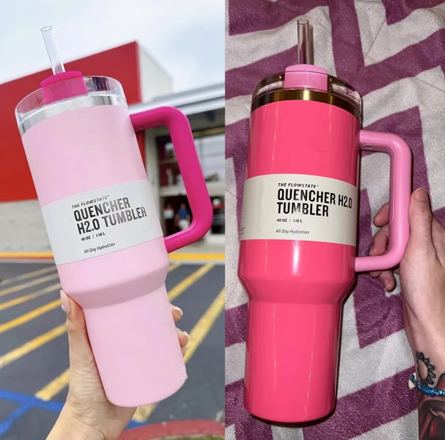 Comso Pink Flamingo Parade 40oz Quencher H2.0 Opatelon Moonshine Mugs Cups Care Car Cuc Cup Steeld Steeld Cups with Silicone Monther Us Stock 0128