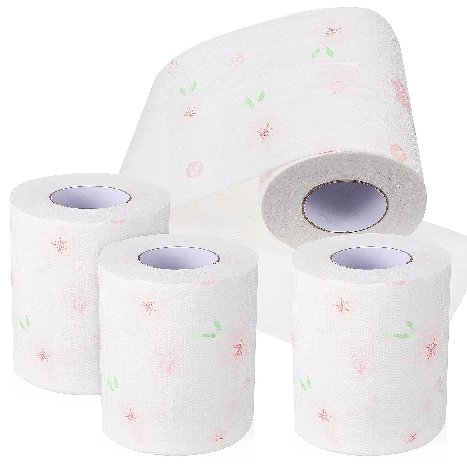 4 Rolls Bath Towel Flower Napkins Paper Quilting Toilet Printed Bathroom Supplies Household 240127