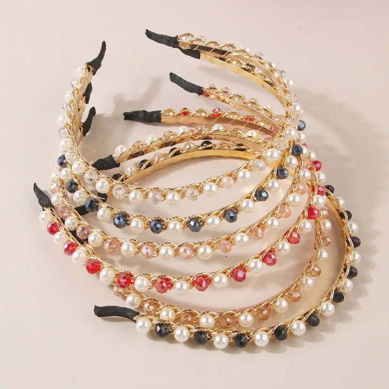 Cerchietto per capelli con perle di cristallo stile coreano da donna Cerchietto per capelli con gioielli in cristallo sintetico colorato a contrasto Accessori per capelli