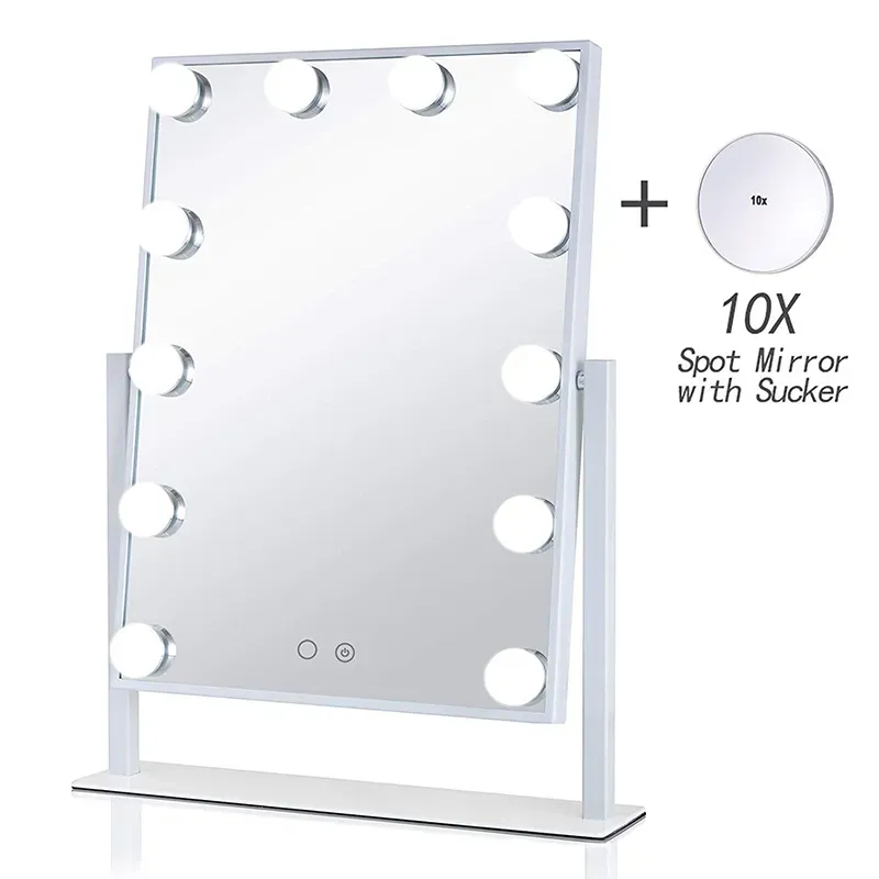 Mirrors Vanity Mirror with Lights Lighted Makeup Mirror with 12 Dimmable Led Bulbs for Dressing Room Bedroom Tabletop White