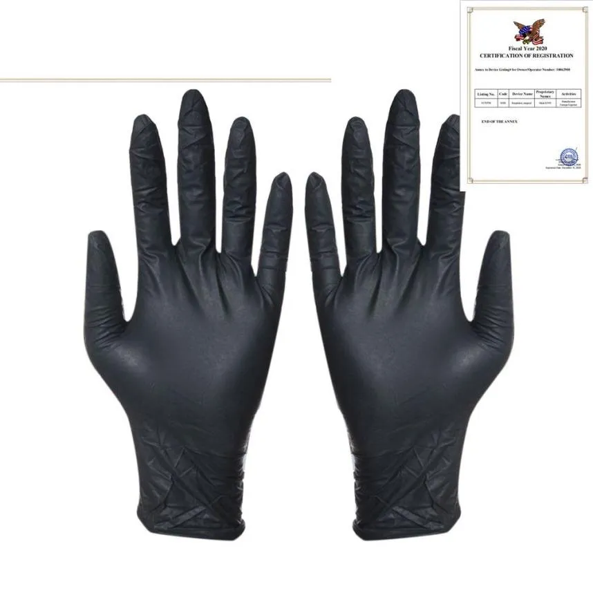 Gants de protection jetables noirs, 100 pièces, gants de nettoyage ménager, de lavage, laboratoire en Nitrile, Nail Art, tatouage, gants antistatiques 313d