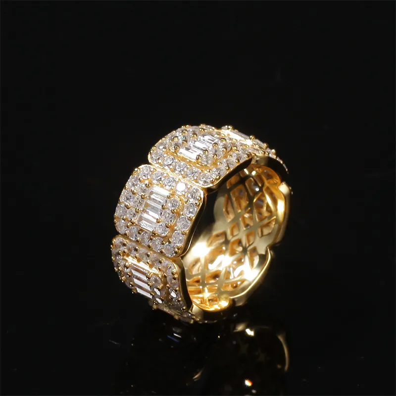 T GG Wedding Engagement Ring Silver Gold Micro CZ Zircon Wide 8mm Square Lovers Ring For Women Men Hip Hop Jewelry