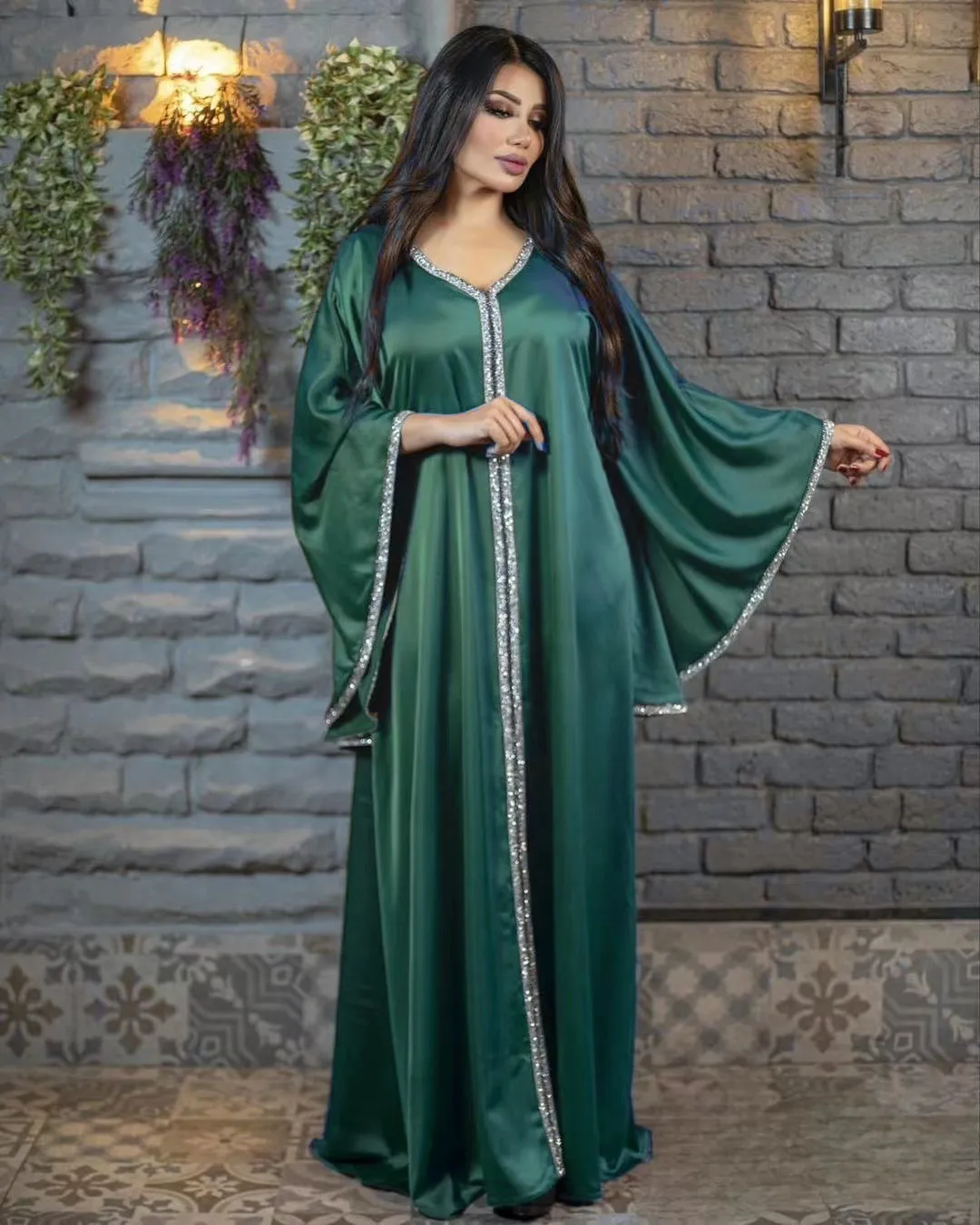 Elegant Womens Abaya Diamond Embellished Islamic Dress, Modest