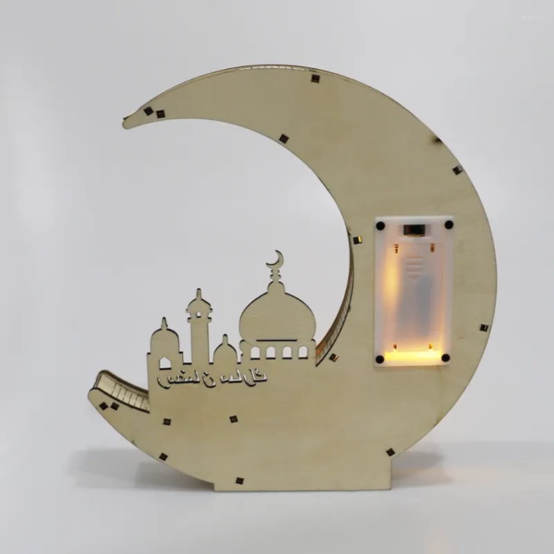 Tischlampen Holz Eid Mubarak Ramadan Spiegel Kreativität Golden Moon Castle Hohlbuchstaben mit LED-Leuchten Esszimmerdekoration