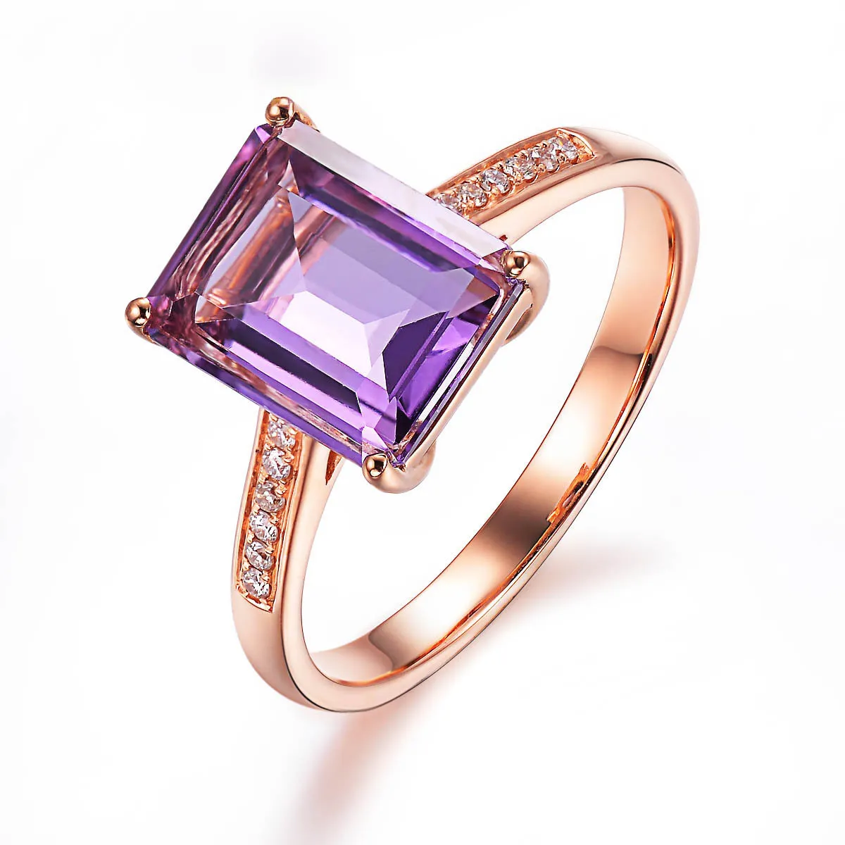 Joias femininas anel de casamento quadrado roxo cristal zircão diamante rosa banhado a ouro anel meninas presente de aniversário