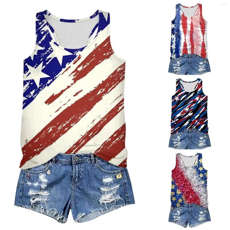 Women's Tanks Women Casual Flag Printing Independence Day Vest Round Neck Amazing Outfits For 2xl Crop Tops Beach