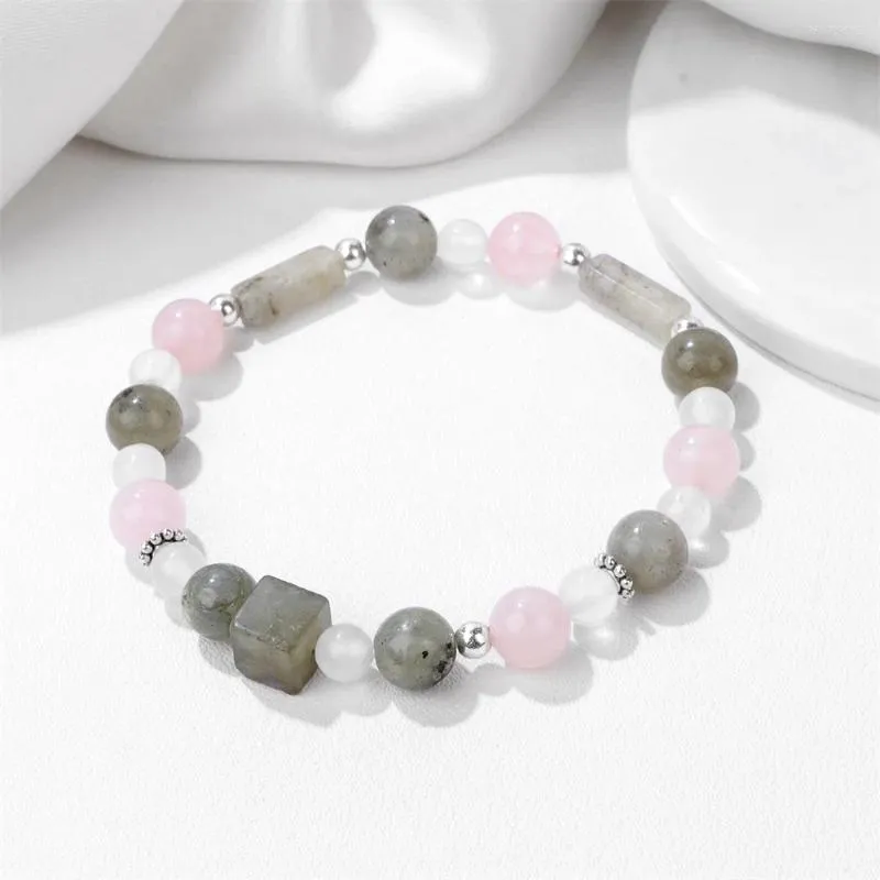 Charm Bracelets Natural Mixed Stone Bracelet Cube Round Rectangle Labradorite Bead Quartzs Crystal Stretch Bangle For Women