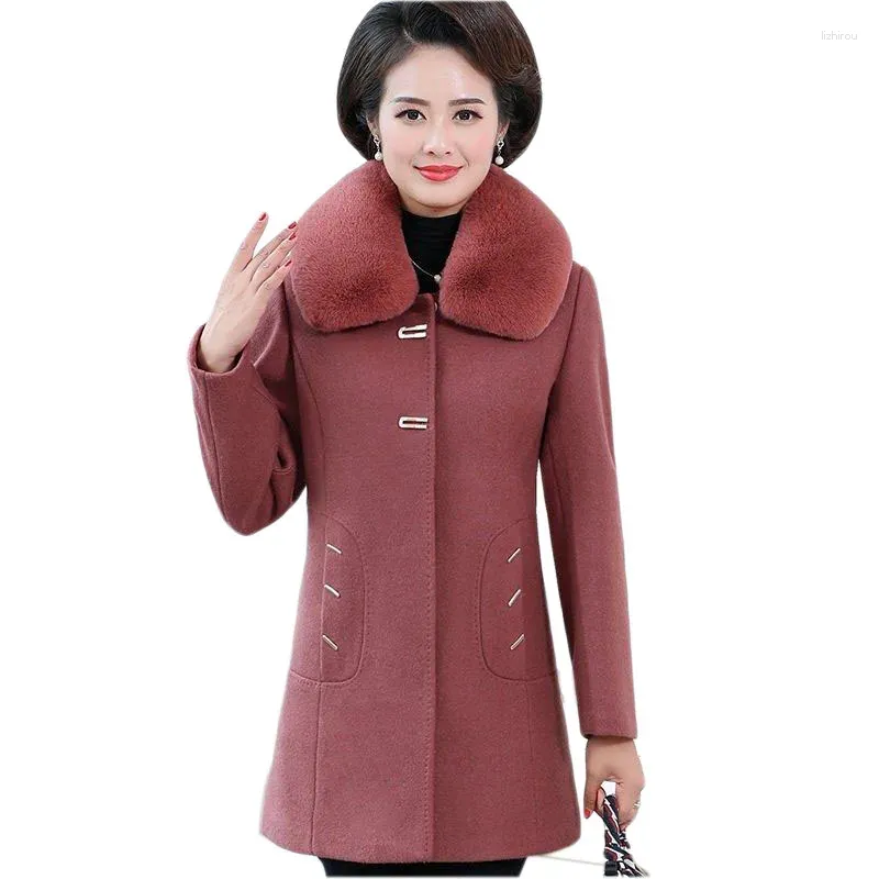 Casacos de trincheira feminina 2024 Coat de lã Mulheres outono Inverno Adicionar algodão Coloque de pele de pêlo 5xl Moda de moda Mãe traje