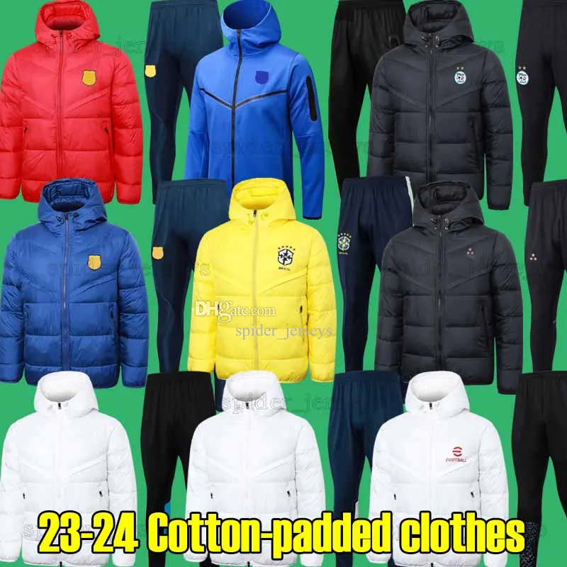 23 24 Men's Cotton padded clothes 2023 2024 Argentina Marseilles psges Brazils Tracksuits Brasil Algeria Thermal jacket Soccer Sets