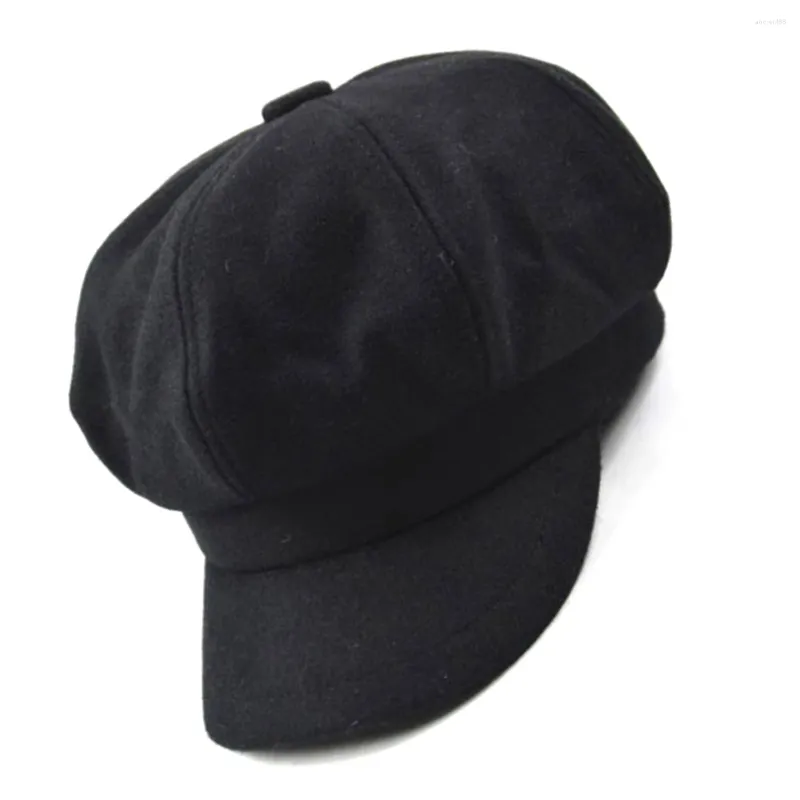 Bérets Béret français pour femmes, chapeau Sboy Cabbie Cloche de peintre en laine, chapeaux à visière pour l'automne (noir)