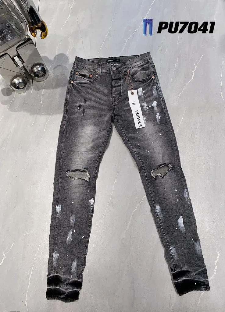 Lila Jeans Herren-Jeans, Designer-Denim, bedruckt, Stickerei, Hose, modische Löcher, US-Größe 28–40, Hip-Hop-Hose mit Reißverschluss im Used-Look