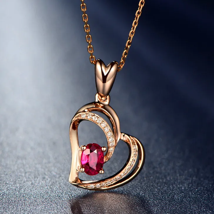 Moda donna Amore cuore ciondolo in cristallo rosso collana placcata oro rosa fidanzata gioielli da sposa regalo di compleanno di capodanno