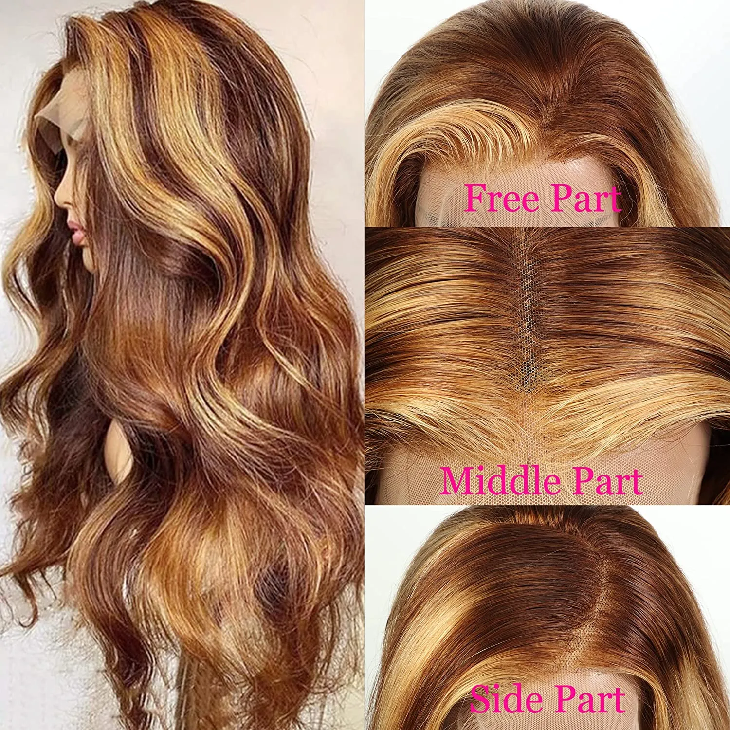 Highlight Lace Front Human Hair Brazilian Body Wave Wig 24  display picture 1