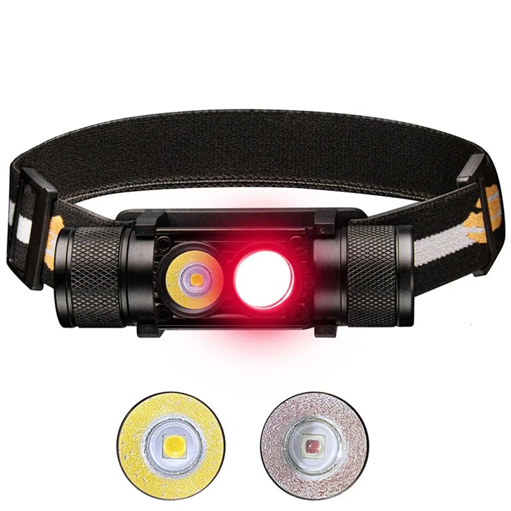 H25LR LED 90 High CRI Rechargeable Headlamp Powerful Lightweight Head Flashlight with Bright White Light 660nm Deep Red Torch 240127