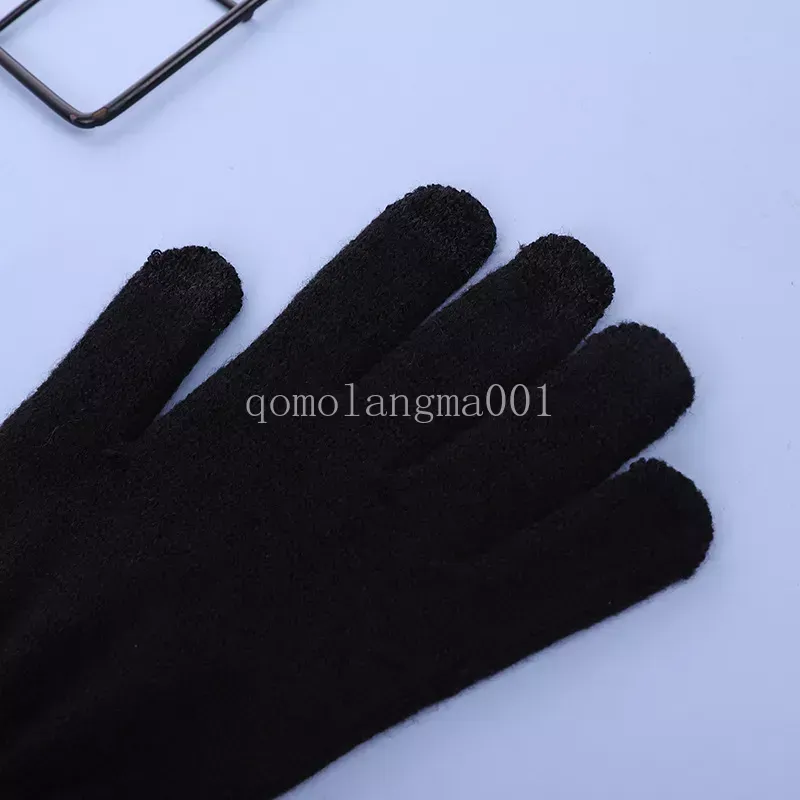 Noir adulte garder au chaud gant maison vêtements doigt complet épais gants de laine tricotés en plein air hiver cinq doigts gants d'écran tactile