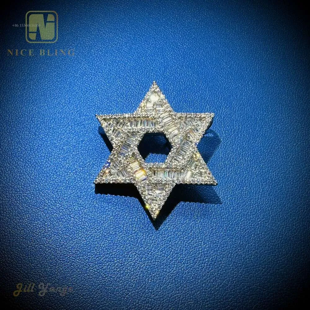 Производитель ювелирных изделий Je Star Of David Подвеска Позолоченный Sier VVS Муассанит Хип-Хоп Рок Подарочный Набор Для Женщин Мужчин Хипстер