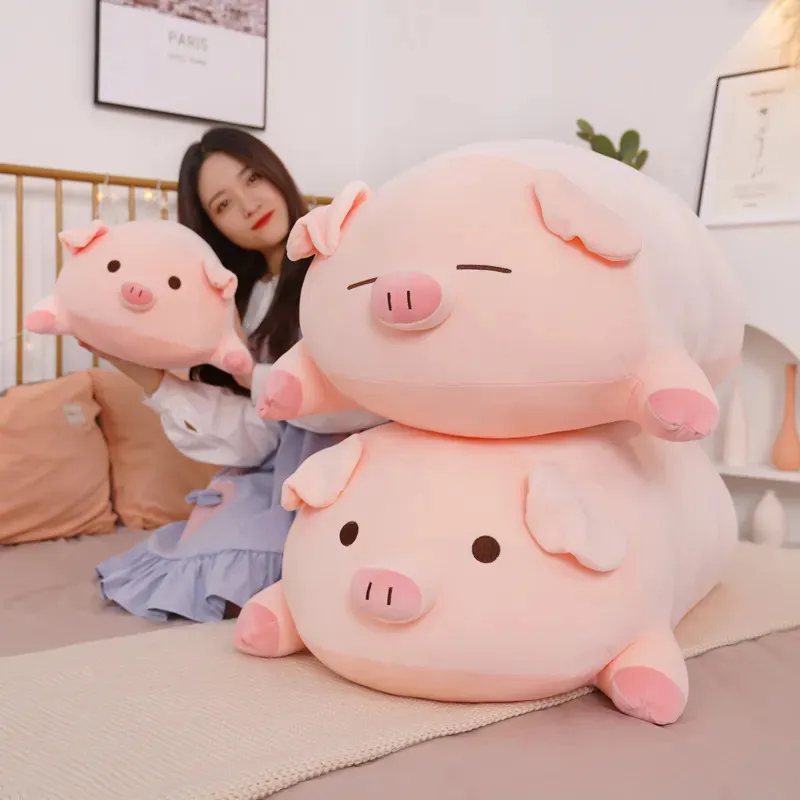 40/50/60/80cm Squish Pig Stuffed Doll Lying Plush Piggy Toy Animal Soft Plushie Pillow Cushion Kids Baby Comforting Gift 240124