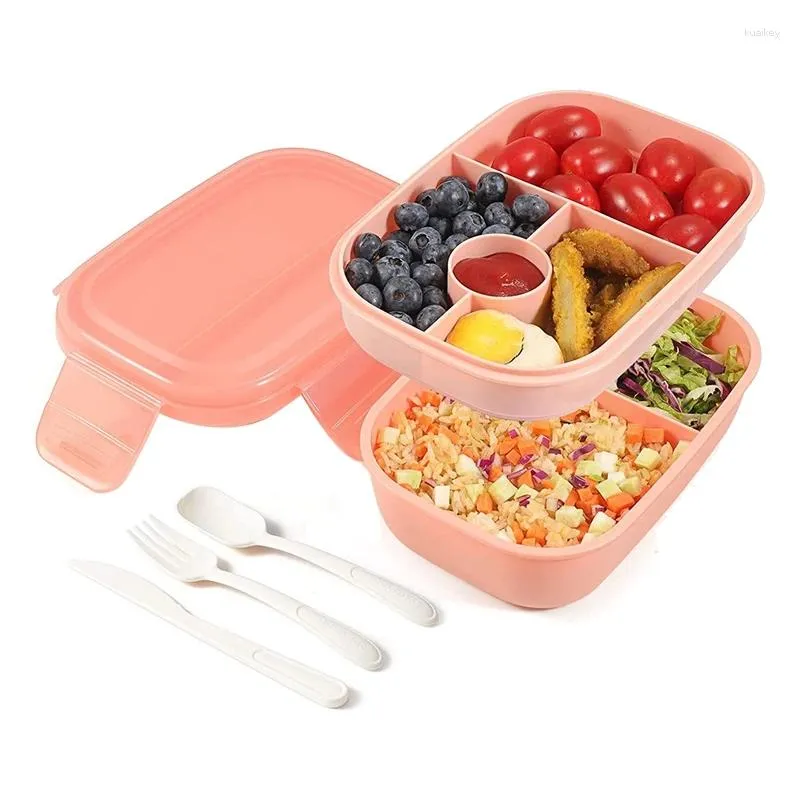 Set di stoviglie Bento Box impilabile per pranzo per adulti - Contenitori tutto in uno a 3 strati con scomparti multipli per adulti e bambini