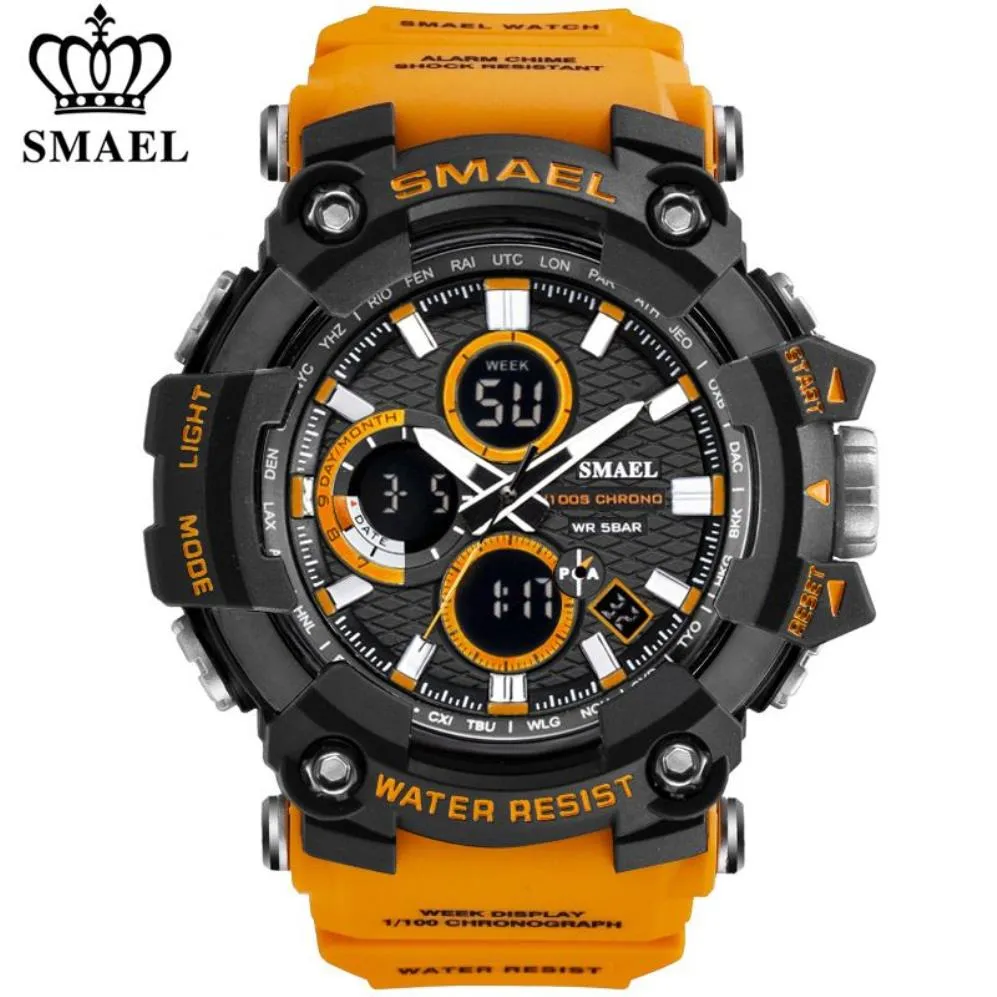 SMAEL 1802 sport hommes montres haut de gamme de luxe militaire montre à Quartz hommes étanche choc mâle horloge numérique Relogio Mascul358g