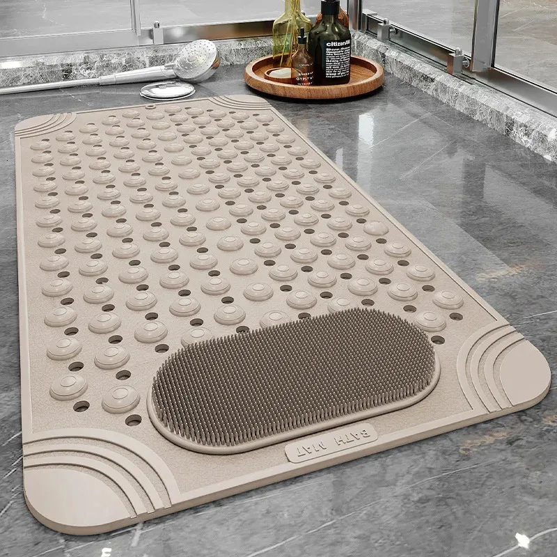 Kaymaz küvet mat pvc güvenlik duşu ile drenaj deliği banyo matı yaratıcı masaj ayak mat temiz banyo aksesuarları 240125
