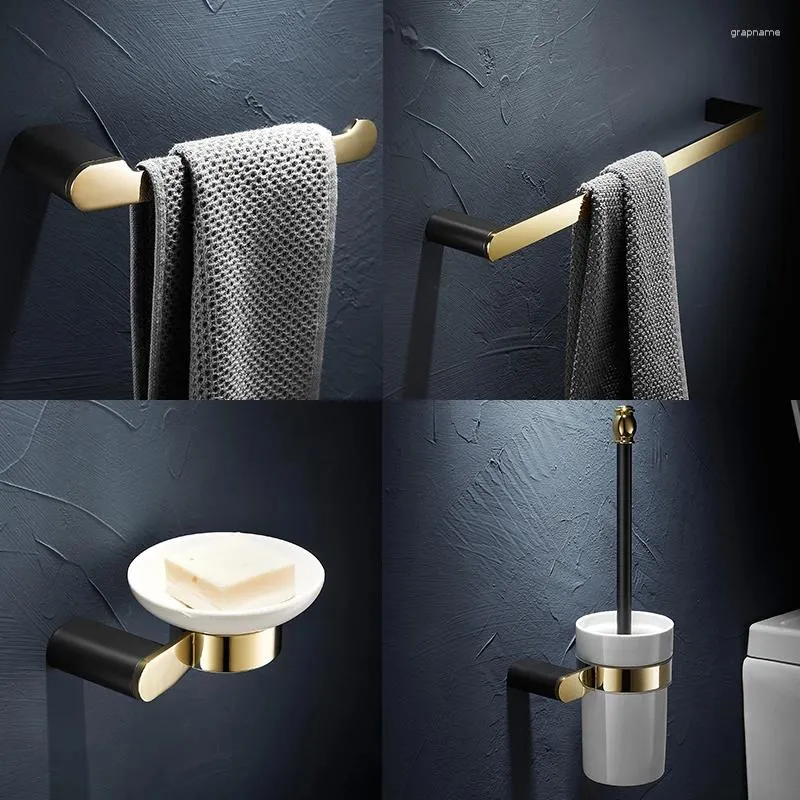 Bath Accessory Set Hardware Set Black Gold Cuptumbler Holders Europe Toalettborste Hållare Thandduk Barpappkrok WF-25000