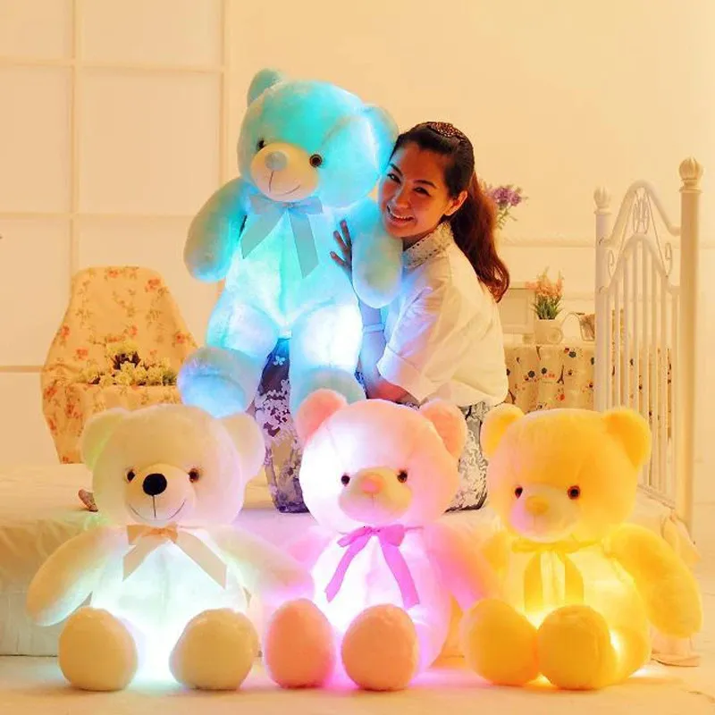 32-75cm 빛나는 창조적 인 조명 LED 테디 베어 박제 동물 플러시 장난감 화려한 테디 베어 크리스마스 선물 240118