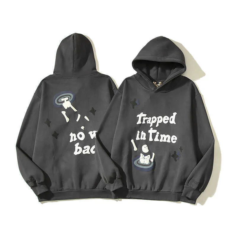 Gata bp nisch trendig varumärke tid bubbelpool skum tryckt hoodie hög unisex