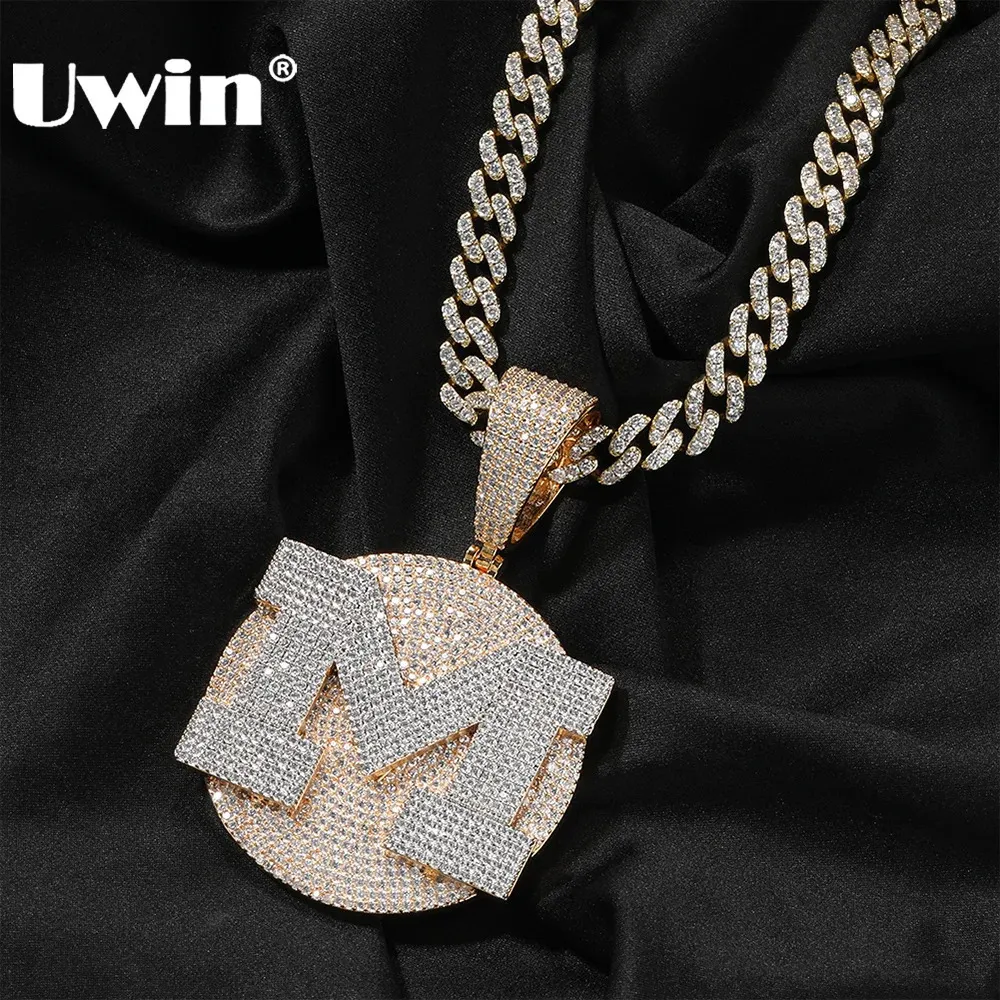 UWIN personnalisé initiales collier pour hommes grand cercle plaque signalétique glacé cubique Zircon pendentif Hip Hop charmes bijoux de mode 240119