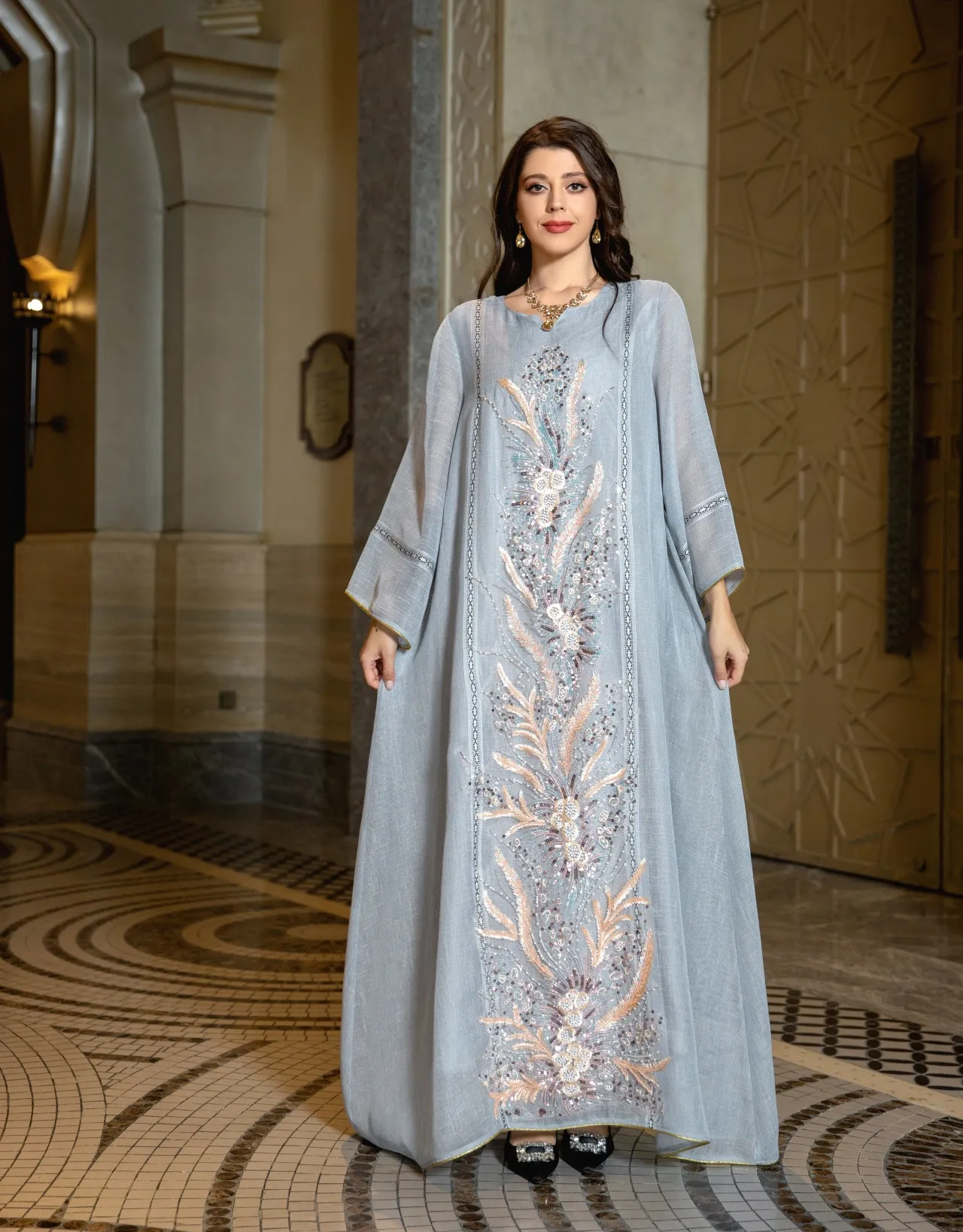 التطريز الفاخر الديكور الترتر مسلم دبي السهرة فستان أبيا أزياء Kaftan الشرق الأوسط السعودية جلابيا رداء الفساتين التركية التركية التركية