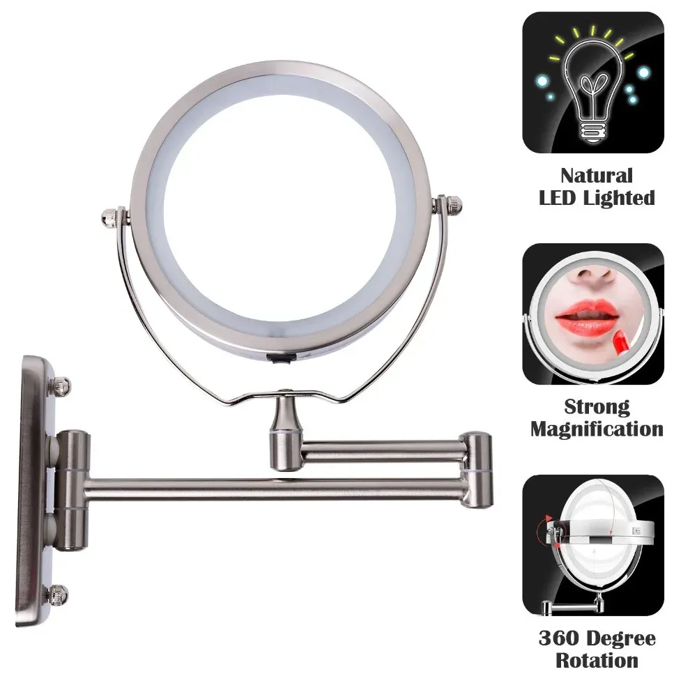 ミラー6 "バスミラー18 LEDコスメティックミラー1x/3x拡大壁マウント調整可能なメイクアップミラーデュアルアーム拡張2フェイスバスルーム