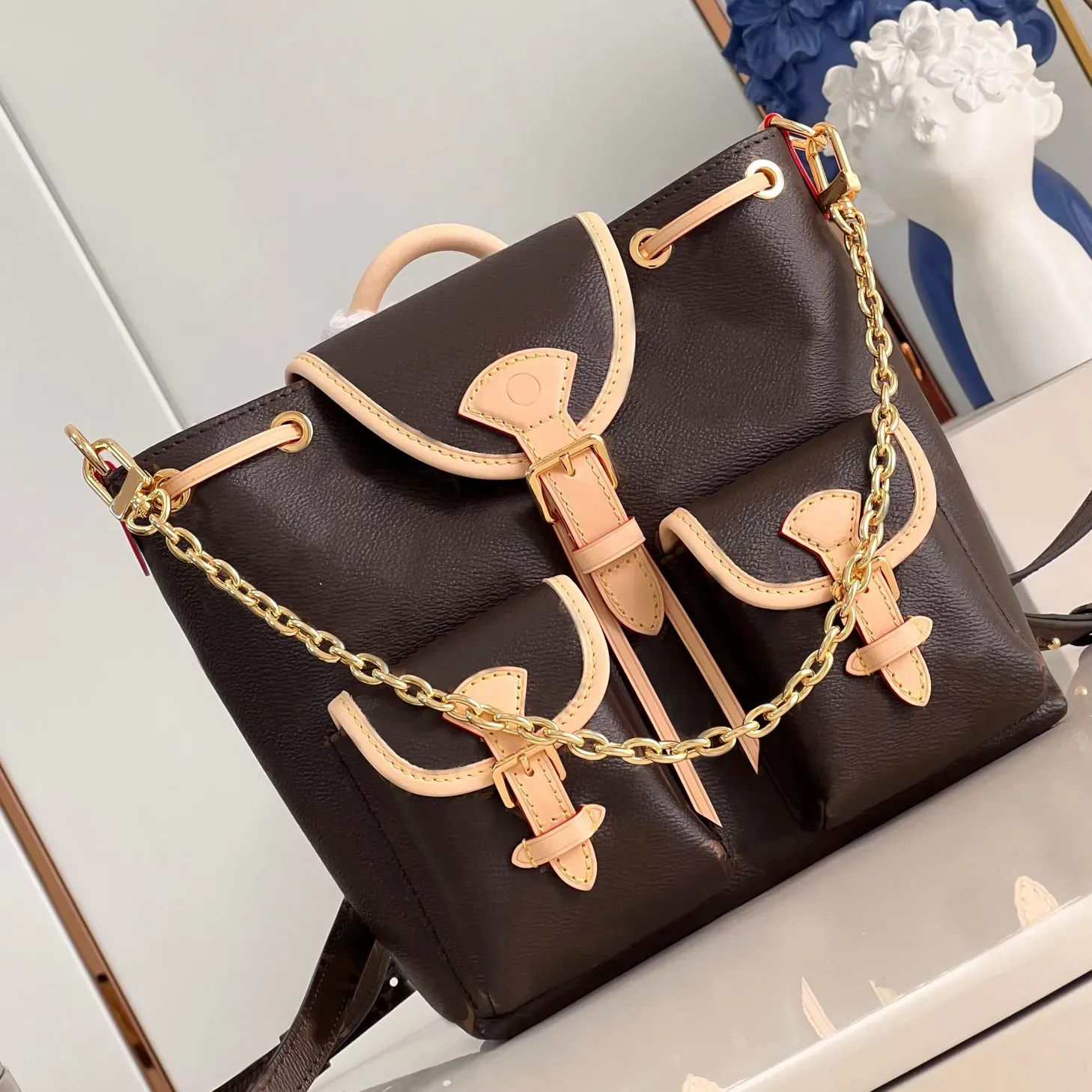 Designer Genuine Leather Backpack Style Small Totes Luxury Handbags for Women 2024