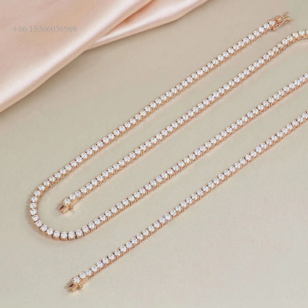Personalizado jóias finas sterling sier vvs diamante mossanite moissanite rosa banhado a ouro tênis corrente colar para mulher