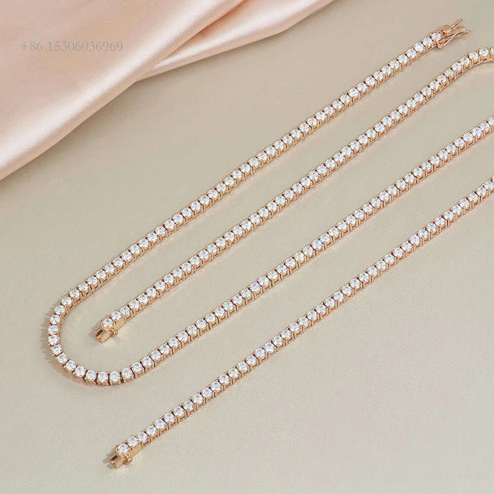 Niestandardowa biżuteria Sterling Sier VVS Diamond Mossanite Moissanite Rose Gold Pleated Tinn Chain Naszyjnik dla kobiet