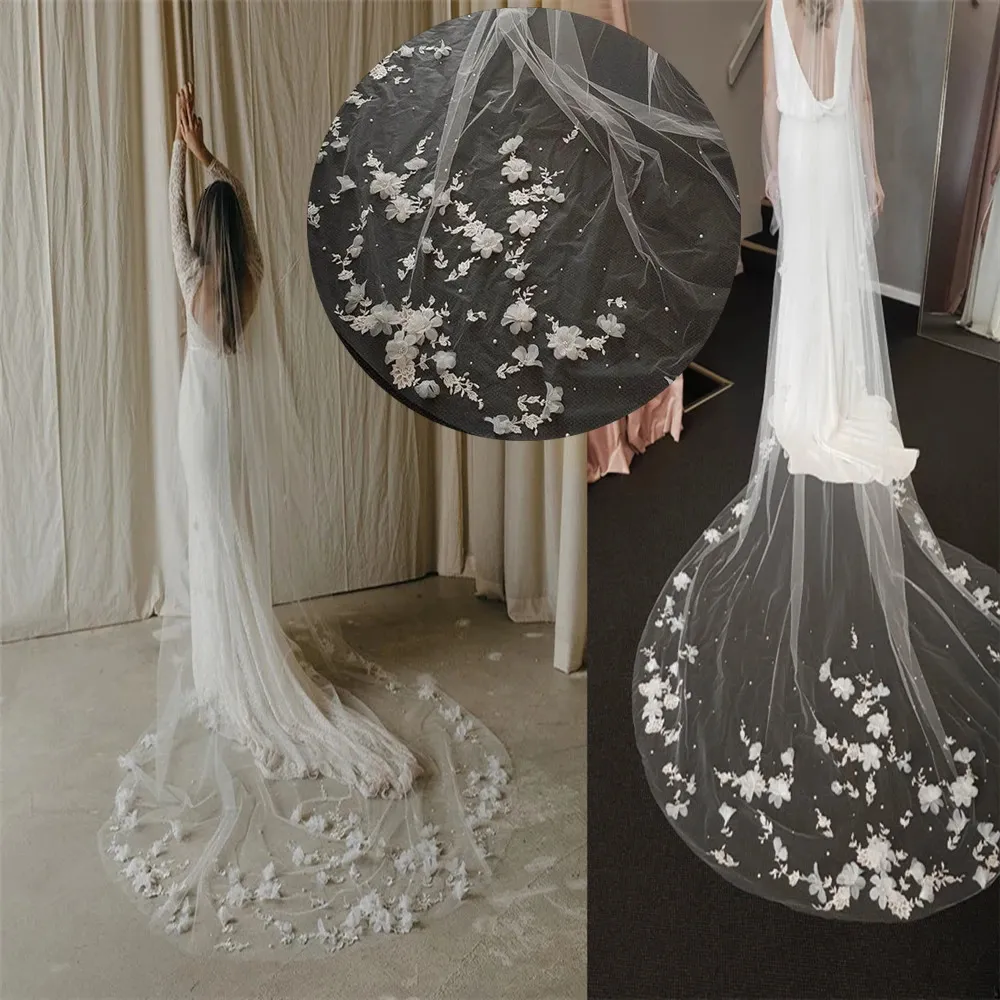 Bridal Veil Cathedral Veil with Lace Edge 3 Meter Long Train 