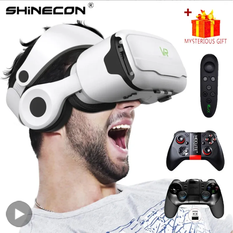 Shinecon VR Óculos de Realidade Virtual 3D Headset Viar Dispositivo Inteligente Capacete Lentes Goggle Para Celular Celular Smartphone Fone De Ouvido 240124