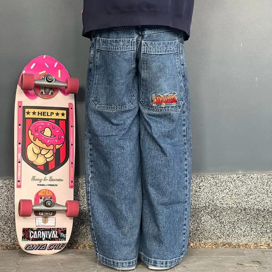 JNCO MENS JEANS Y2K Skateboard Hip Hop Sports Baggy Jeans Low Rise Cargo Black Jeans Harajuku Straight Pants Streetwear 240118