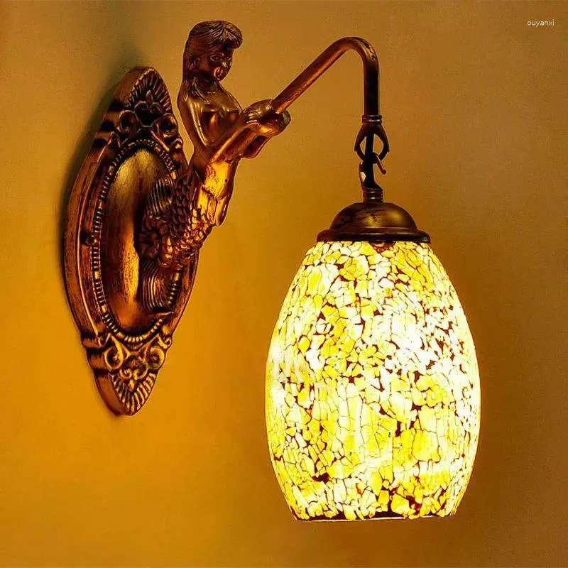 Vägglampor oufula samtida sjöjungfrun lampa personlig och kreativ vardagsrum sovrum hall bar dekoration ljus