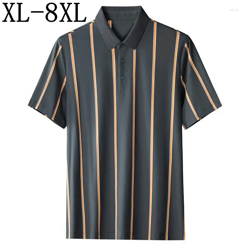 Polos mężczyzn 7xl 8xl 6xl 2024 Summer 95% bawełniane koszule dla mężczyzn w paski z krótkim rękawem męskie koszulka polo moda luźne męskie bluzki