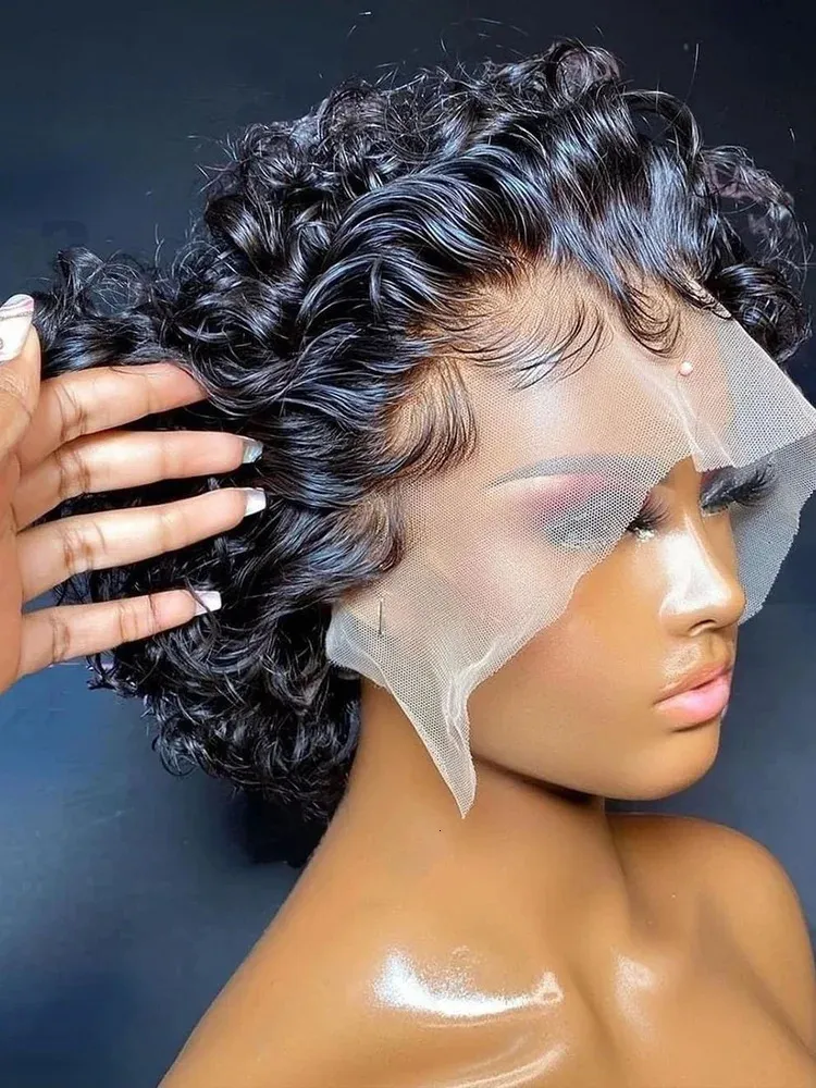 PI IE Cut Wig Human Hair 13 1 Spets Frontal Wigs Short Bob For Black Women Front 240126