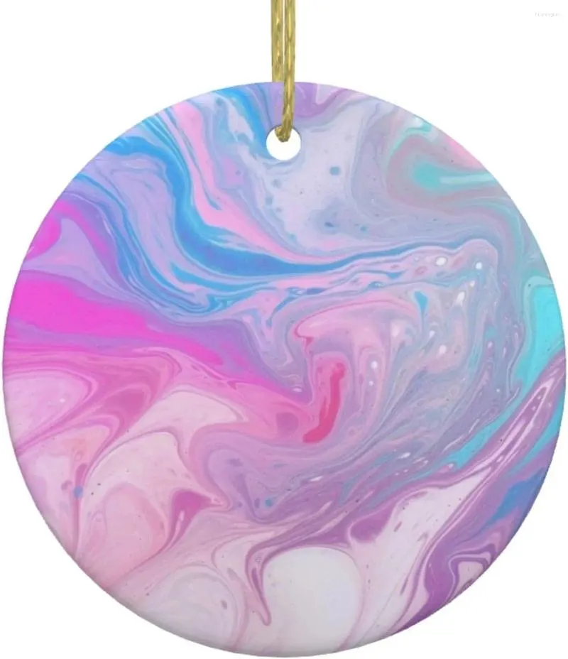 Decorações de Natal Colorido Mármore Pastel Rosa Azul Roxo Impressão Cerâmica Redondo Pendurado Ornamento Para Árvore de Natal Decoração de Férias